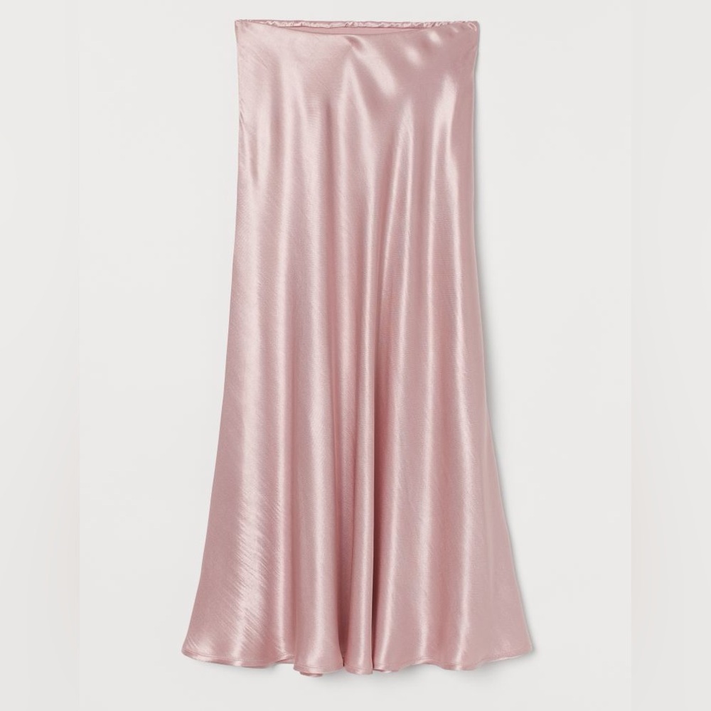 H&M BABY PINK SATIN MIDI SKIRT